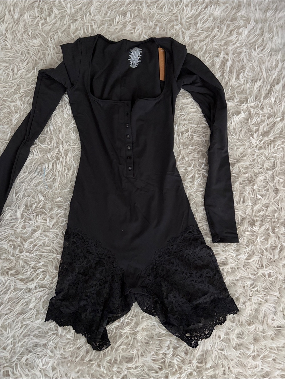 Black Lace Trim Long Sleeve Romper Skims BNWT